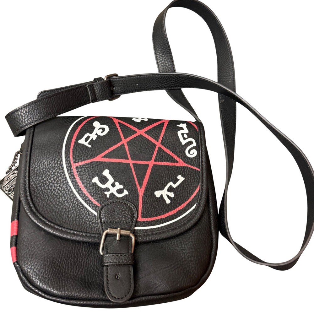 Supernatural Winchester Bros Pentagram Crossbody Bag Black Red Devil's Trap